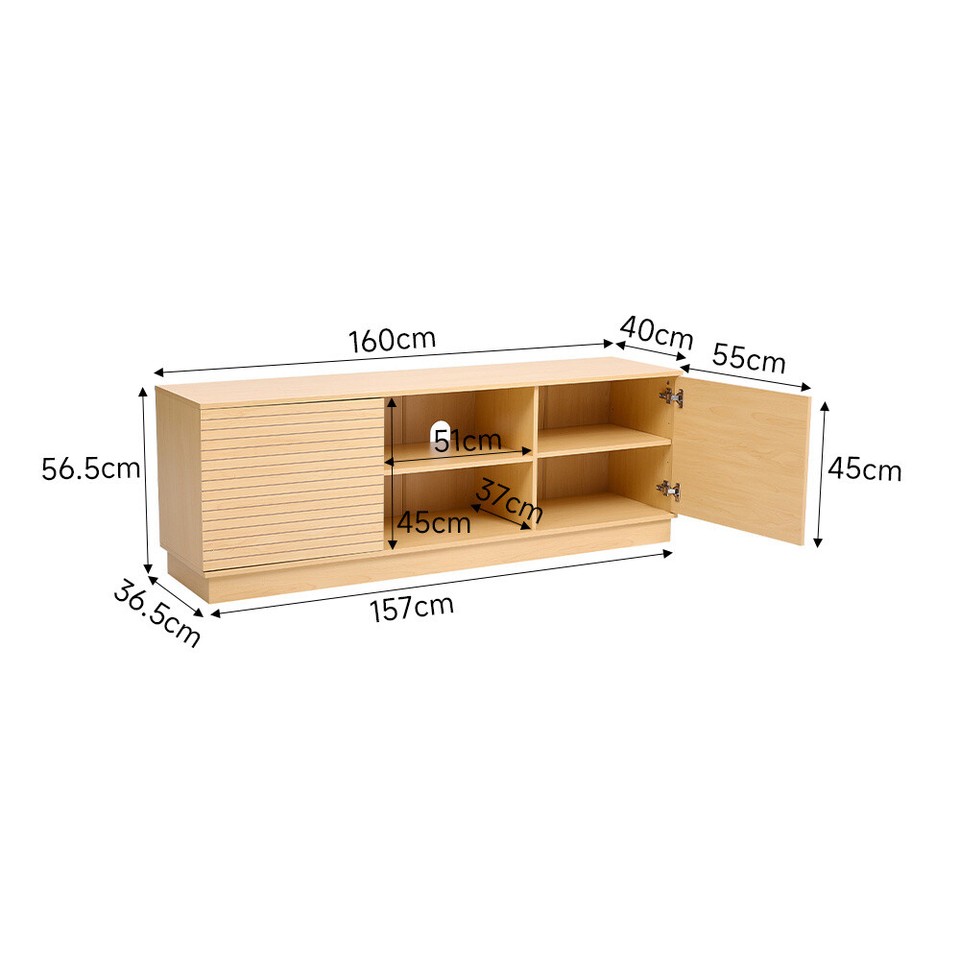 Brown TV Unit Stand Wooden Media With Shelf Modern Living Room