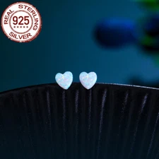 Women Cute Heart Shape Fire Opal 925 Sterling Silver Stud Earrings Party Jewelry