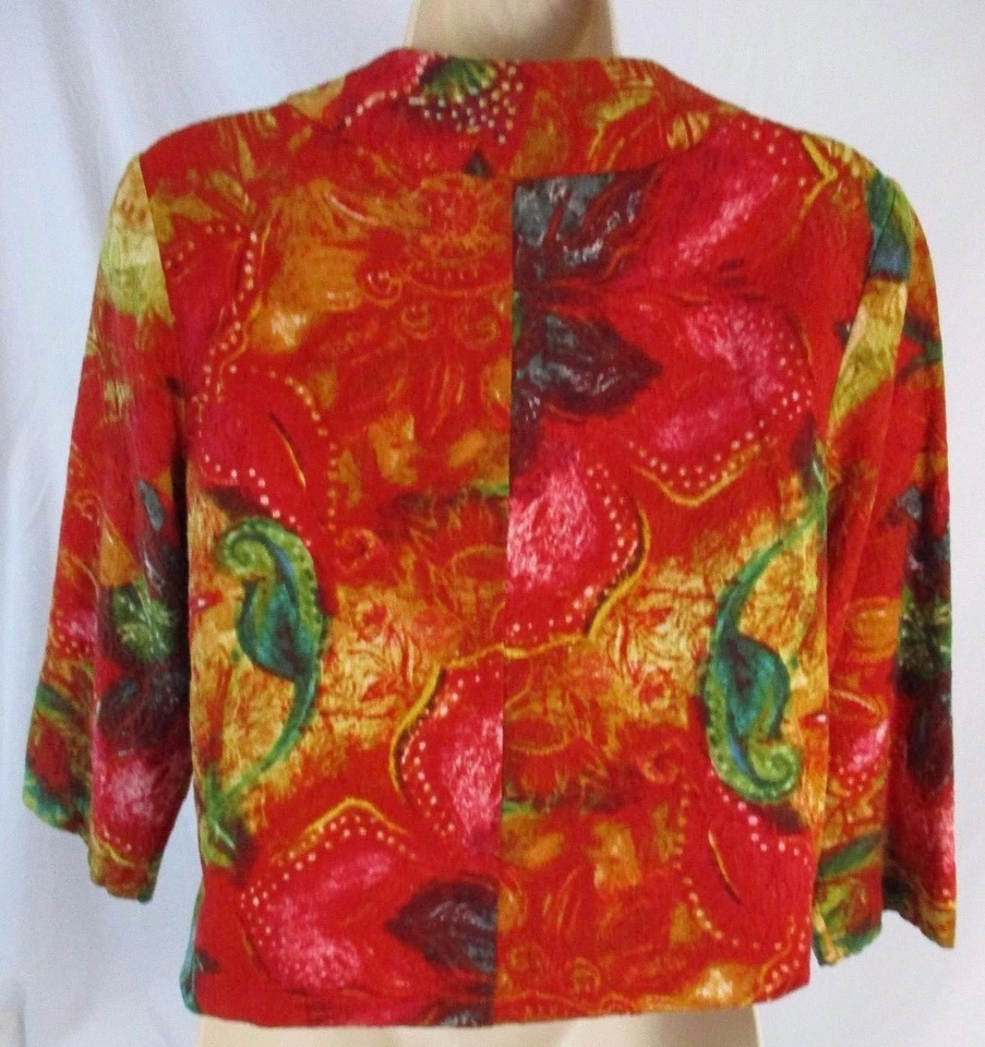 Chico's 女式 0(小号)橙色红色花卉 3/4 袖内衬夹克外套 CB34N — 第 3/4 张图片