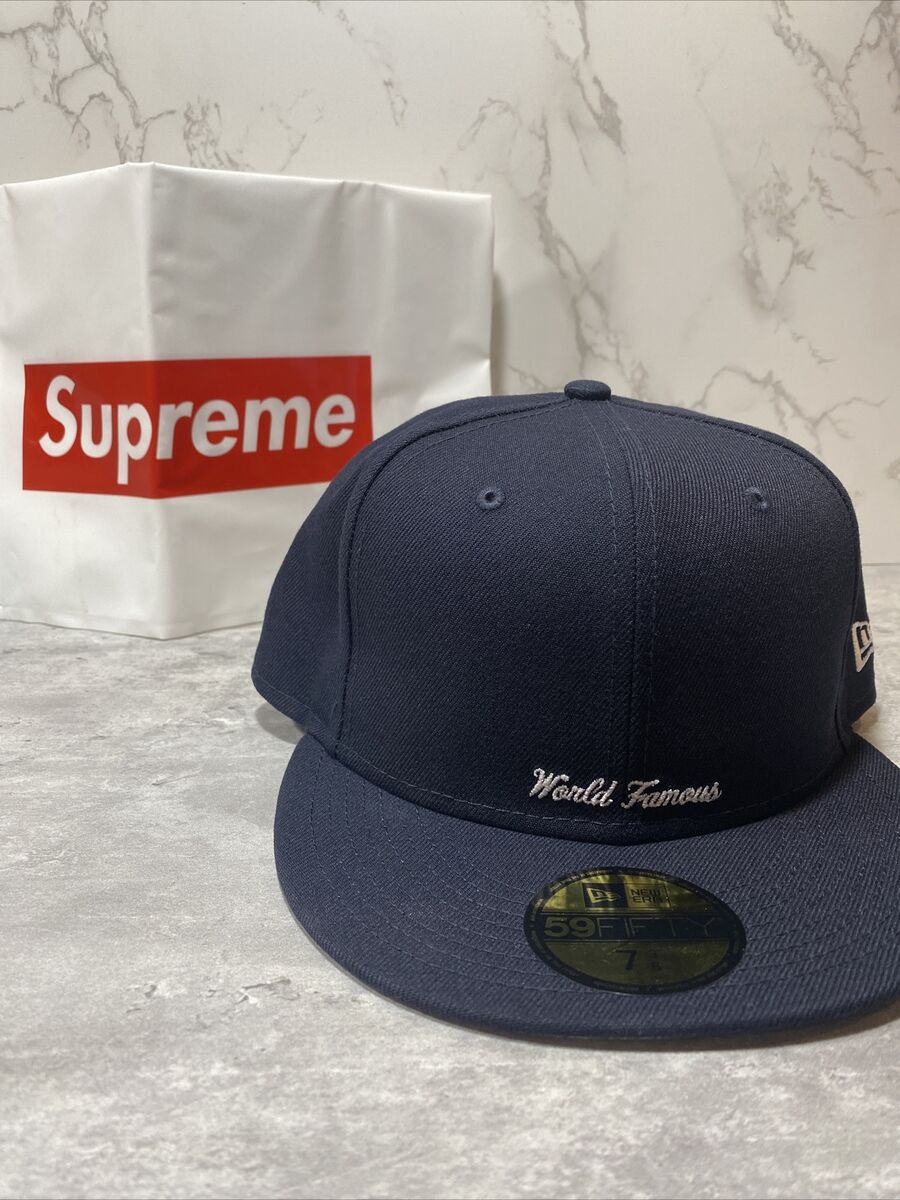 World Famous Supreme Reverse Box Logo New Era Fitted Hat Navy 7 3 ...