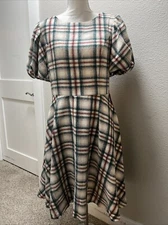 Ivy City Co Molly Plaid Flare Dress Large NWT