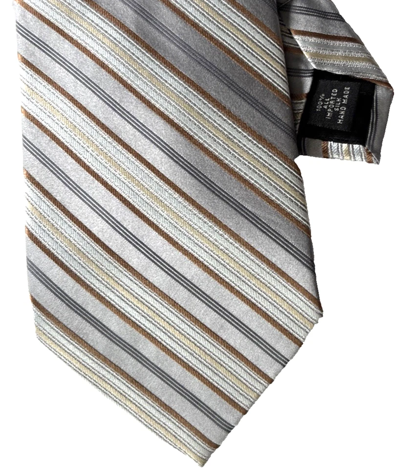 Corbata para hombre Liz Claiborne 100 % seda rayas doradas y plateadas en gris 59x3,75 Foto 3 de 4