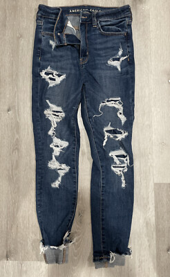 American Eagle Med Wash Distressed Super High Rise Jegging Women's Size 2