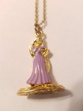 Disney Rapunzel Tangled Pendant Gold Tone Purple Enamel 19.5" Long Necklace