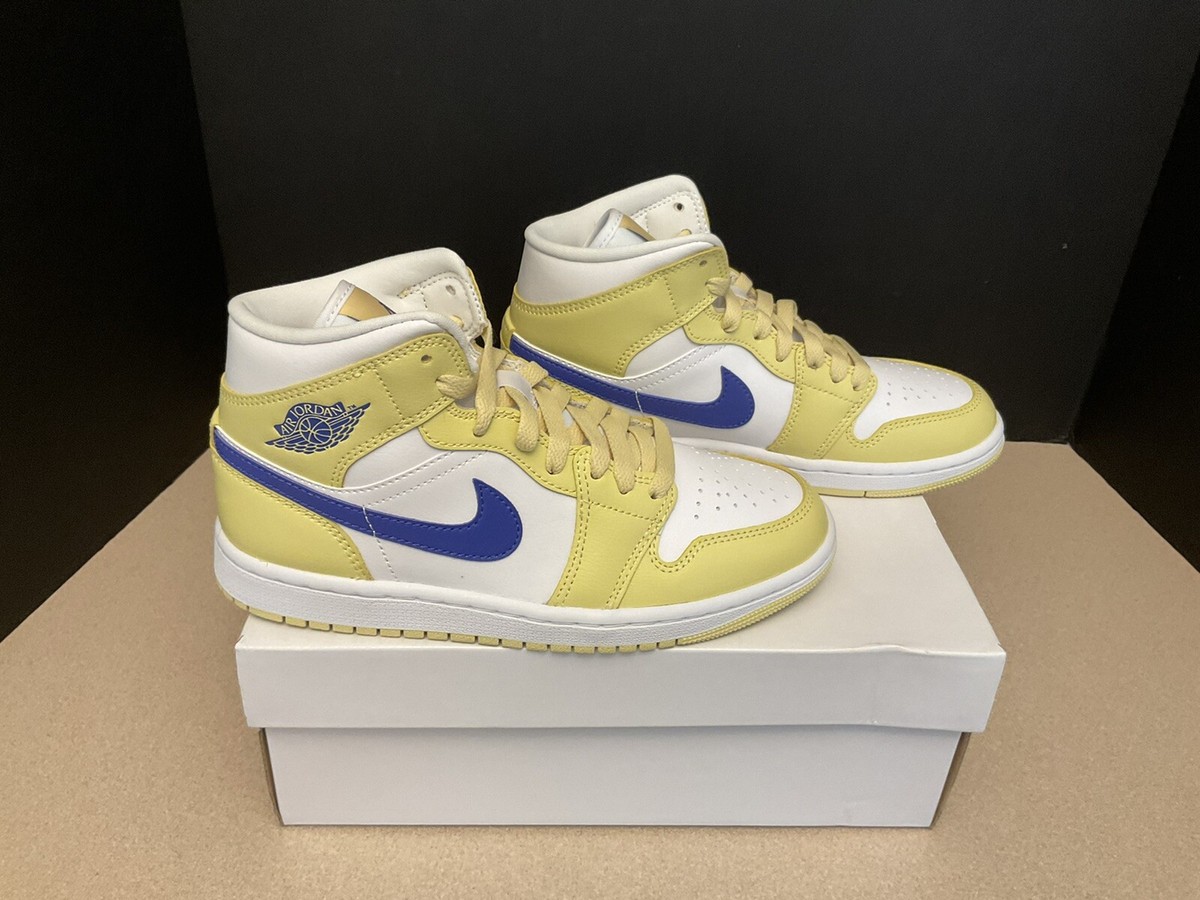 New! Womens Nike Air Jordan Mid Lemon Wash/Lapis White Shoes