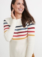 Marine Layer Delaney Raglan Sweater Rainbow Cream/Multi Stripe Merino Wool
