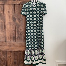 A.L.C. Dylan Floral Silk Flounce Dress Women's Size 2 Green Birds Buttons ALC