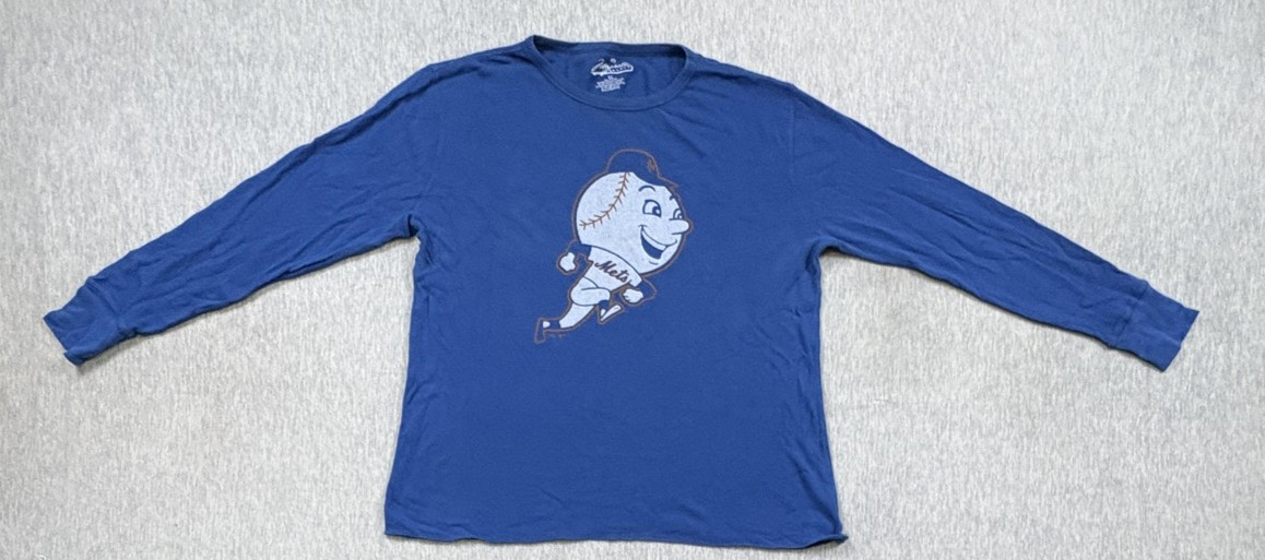New York Mets Shirt Mens XL Blue MLB Baseball Mr Met Thermal Crew Majestic
