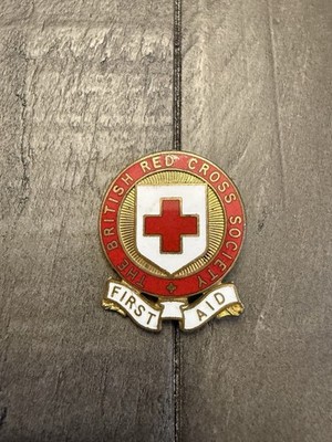 Vintage The British Red Cross Society First Aid Button Pin Metal Enamel