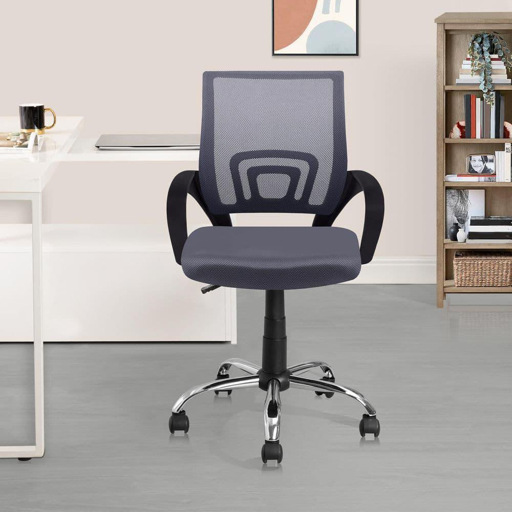Mesh Mid-Back Ergonomic Office Chair Swivel Lumbar Support Adjustable Gray 250lb