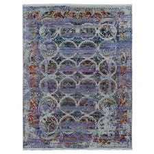 9' x 12' Purple COLORFUL ERASED ROSSETS Silk with Wool Hand Knotted Rug R87116