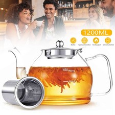 Glass Teapot Tea Kettle 1200ml Glass Teapot with Infuser Removable Stovetop Safe