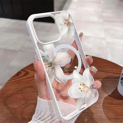 White Lily MagSafe Clear Case für iPhone 17 Pro Max 16 Plus | Luxus Magnet