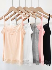 Ladies Women's Viscose Lace Trim Cami Vest Top UK 10-16 Pink, Beige, Black