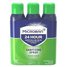 Microban 24 Hr Sanitizing Spray, Kills 99.9% Bacteria, Fresh Scent, 15oz, 3 pack
