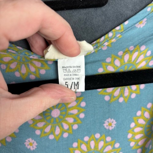 Camicetta NATURAL LIFE 100% cotone blu e giallo floreale taglia S/M - Foto 4 di 8