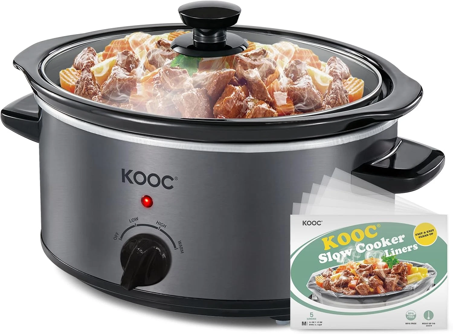 4Qt Slow Cooker 3-Setting Dishwasher Safe Ceramic Grey Ellipse Pot