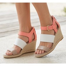 Cole Haan Cloudfeel Tri-Color Leather Espadrille Wedge Sandals - Size 6