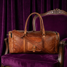 Goat Leather Bag Gym Travel Luggage Genuine Vintage Brown Duffel Men's New