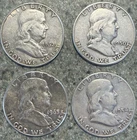 4 Benjamin Franklin Silver Half Dollars Different Years