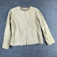Merona Jacket Womens Large Beige Suede Collarless Hook Eye Lined Casual Short