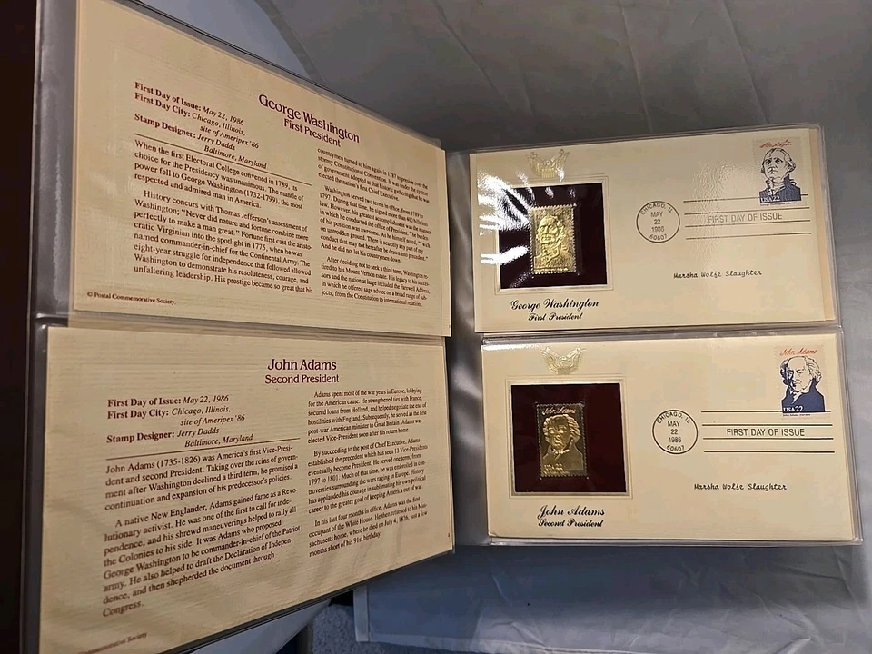 1986年美国总统邮票黄金复制品完整22k黄金套装 — 第 2/4 张图片