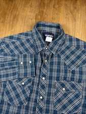 Wrangler Pearl Snap Long Sleeve Shirt Mens M Teal Plaid Western Cowboy Rodeo