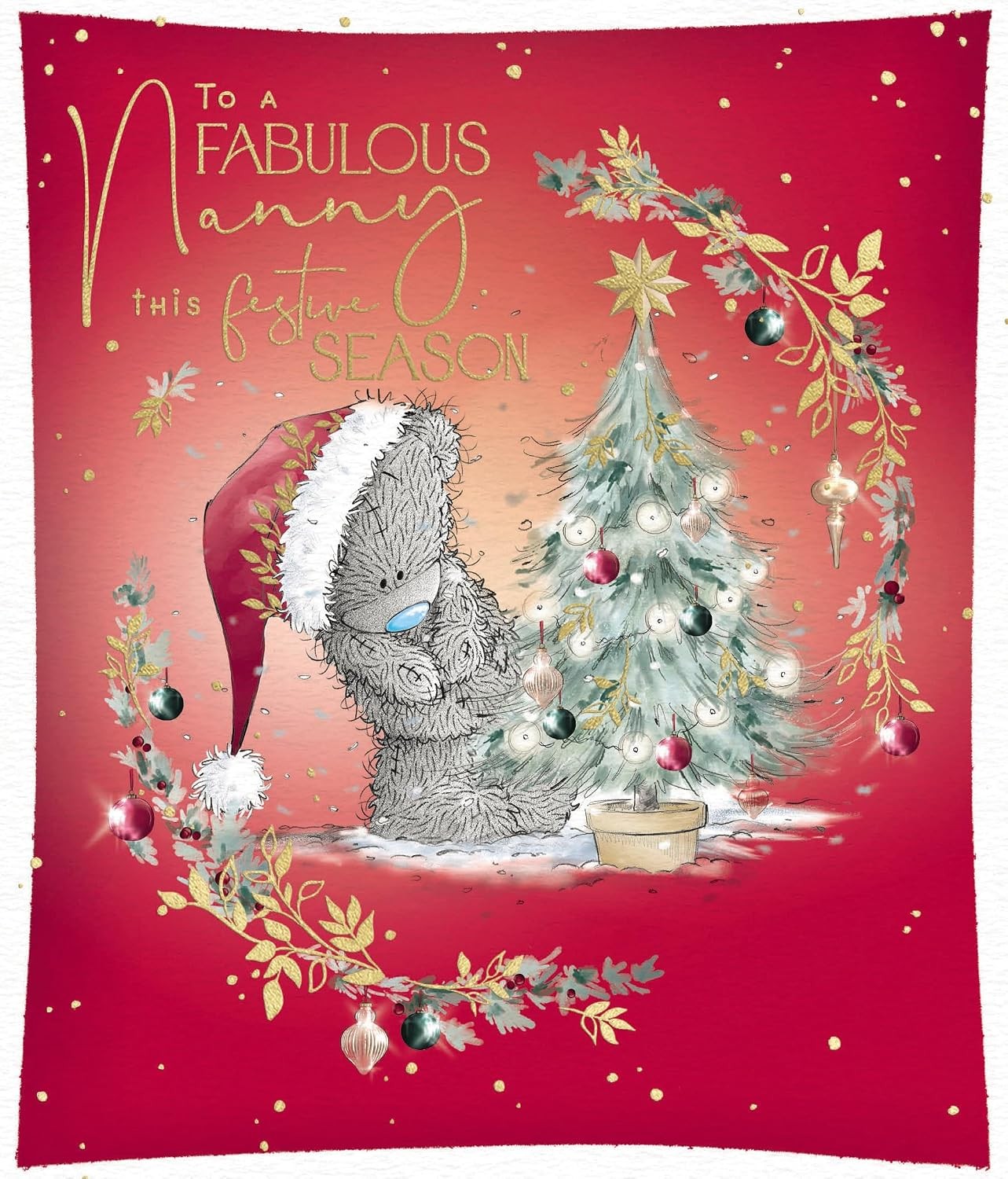 Me To You Bear With Tree Fabulous Nanny Christmas Card - Red - Image 2