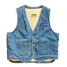Vintage 1970s Wrangler Denim Sherpa Vest USA Dark Wash