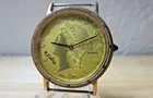 Vintage Dufonte Liberty Coin Watch Cobalt Blue Crown Quartz Not Working for part