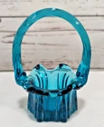 Vintage Fenton Art Glass Teal Blue Miniature 4.5" Basket