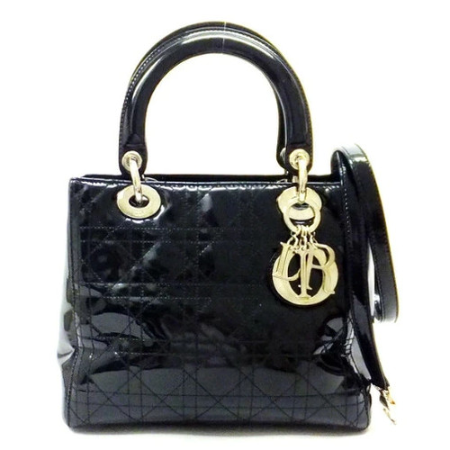 Christian Dior Lady Dior Cannage Handbag Black Silver VRN44551NO Leather