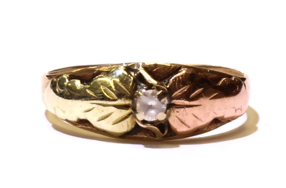 Anillo Oro 10k Amarillo Rosa Verde Tricolor Black Hills Hoja 1.7g Vintage Circonita cúbica Foto 2 de 4