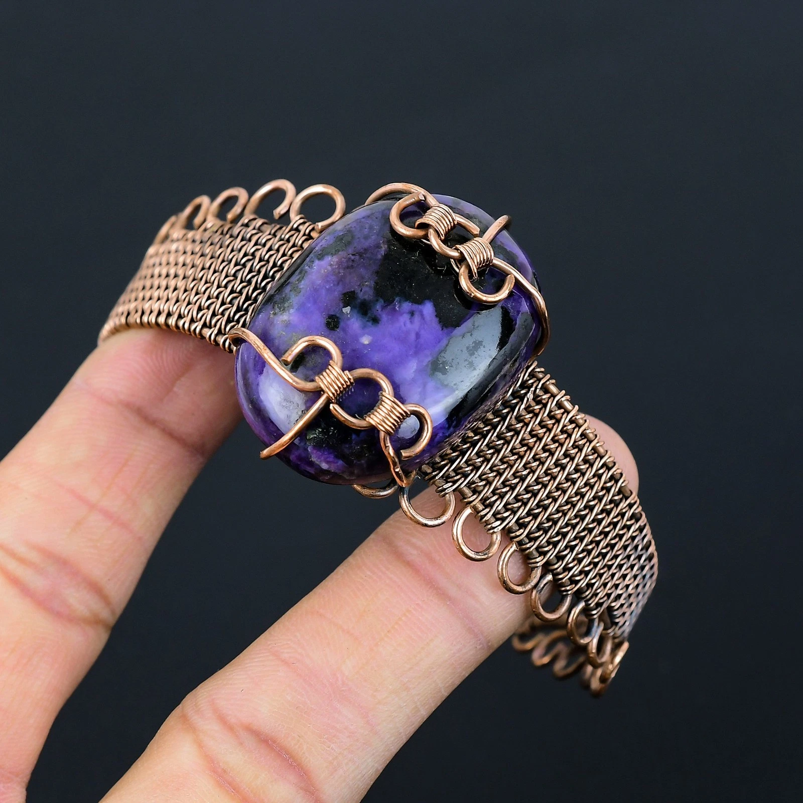 VALENTINO Bracciale regolabile Charoite pietre preziose fatte a mano filo di rame avvolto regalo per amore