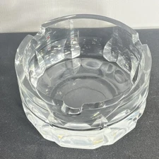 Heavy & Clear Solid Crystal 5" CIGAR ASHTRAY Vintage MCM