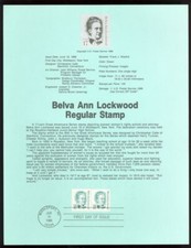 WOMEN'S RIGHTS BELVA ANN LOCKWOOD #2178  1986 USPS FD Souvenir Page