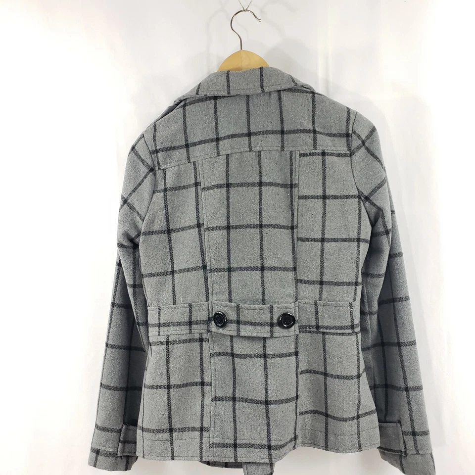 YMI Mujer Gris Negro Cuadros Imitación Piel Abrigo Chaqueta con Capucha S Pequeña Foto 4 de 4