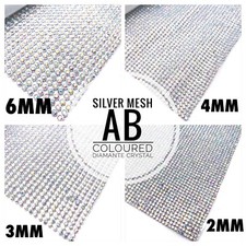 Iron On Diamante Transfers Strips Hot Fix Rhinestone Mesh Silver AB Crystal Trim