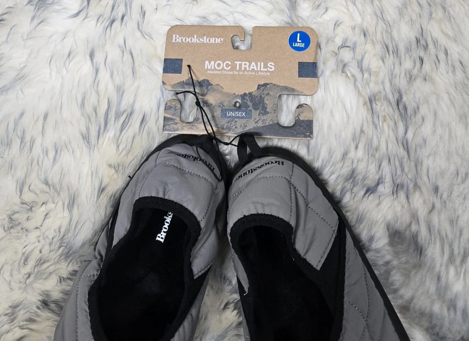 NUEVO CON ETIQUETAS BROOKSTONE MOC TRAIL ZAPATOS AISLANTES UNISEX Talla L GRIS CON NEGRO SIN CORDONES Foto 3 de 4