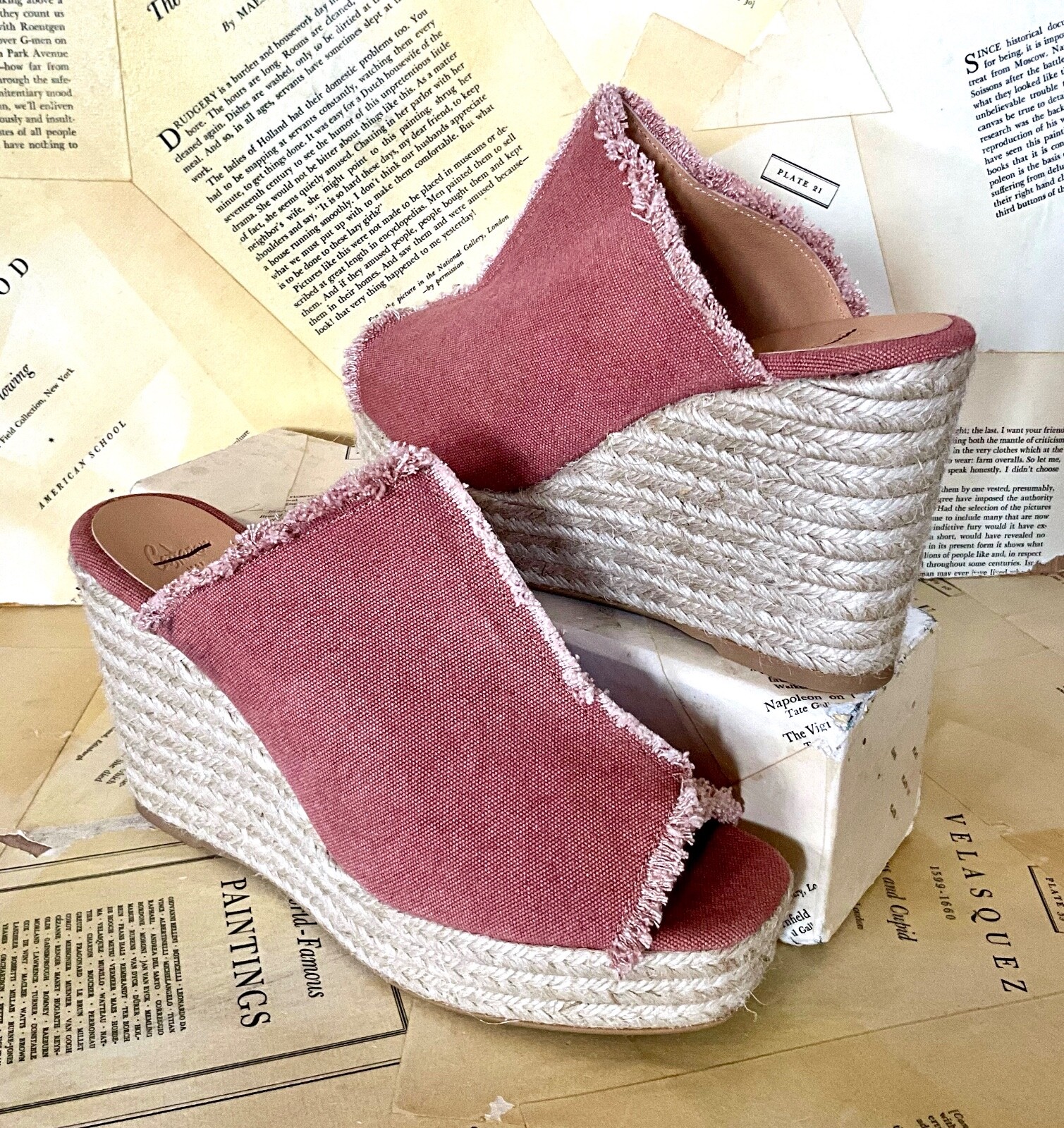 Anthropologie Castaner Fatima Wedge Slide Sandal Espadrille Pink Denim 41/10 NEW