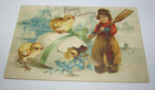 1908 Vintage Postcard Easter Greeting Boy Holding Ore Egg Chicks Windmill German — photo 1
