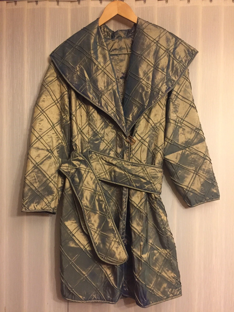 MYCRA PAC ONE BELTED Green Gold OPERA TRENCH COAT LIGHT CRINKLE PACKABLE Small S