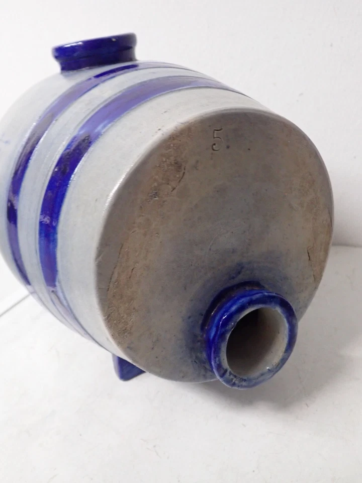 Antikes Essigfass Schwaben um 1890 aus Steinzeug Blau bemalt und geritzt - Bild 3 von 4