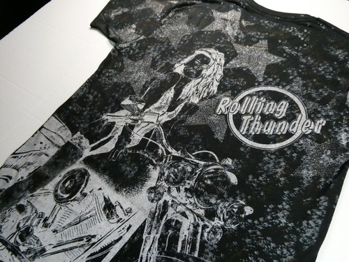 Vintage 90s Rolling Thunder All Over Print AOP Biker Babe Shirt, Black, Size XL - Picture 17 of 17