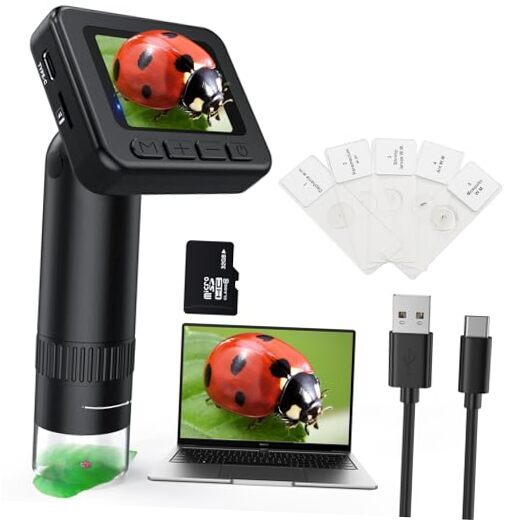 Microscope for Kids 50X-1000X Magnification- 2 inch IPS HD With SDcard&Slides