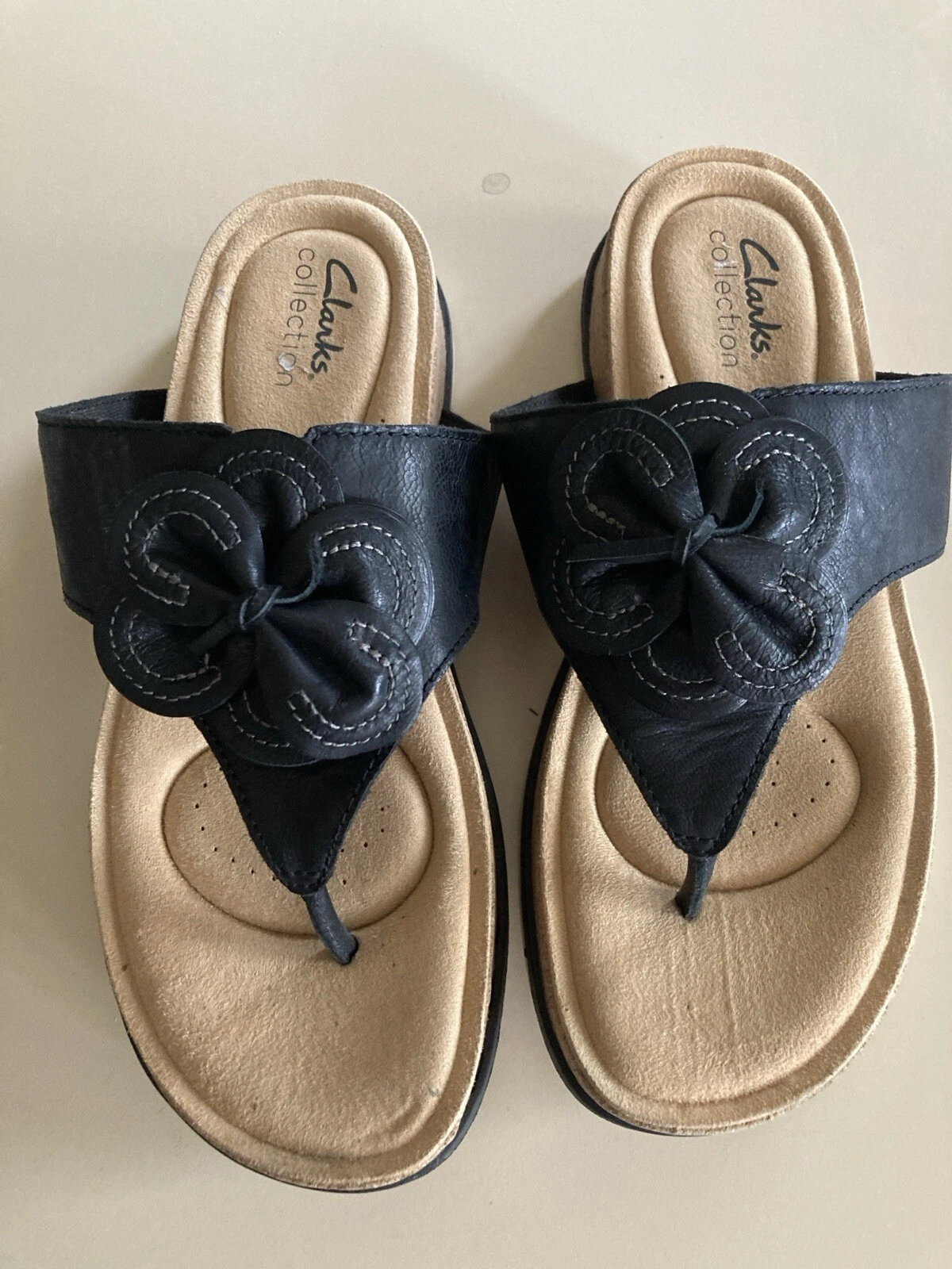 Sandali infradito comodi Clarks CloudSteppers donna taglia 7 neri fiori infradito