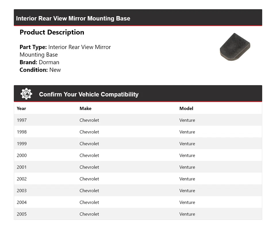 For 1997-2005 Chevrolet Venture Dorman Interior Rear View Mirror Mounting Base - Image 2 of 4