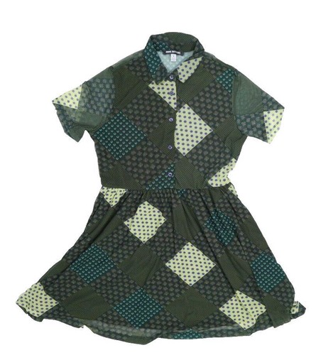 Urban Outfitters Dottie Short A Line Mini Shirt Dress Green Motif Patchwork L