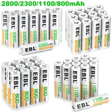 Lot EBL AA AAA Rechargeable Batteries 2800mAh 2300mAh 1100mAh 800mAh NI-MH /Case