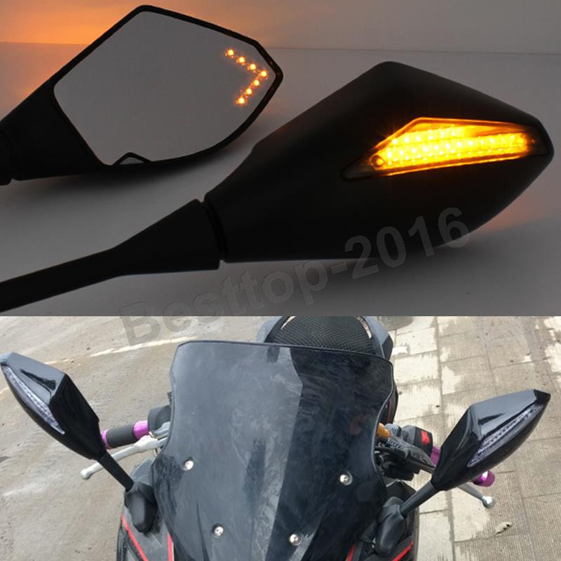 Black LED Mirrors For Kawasaki Ninja 500/636 ZX6RR ZX750